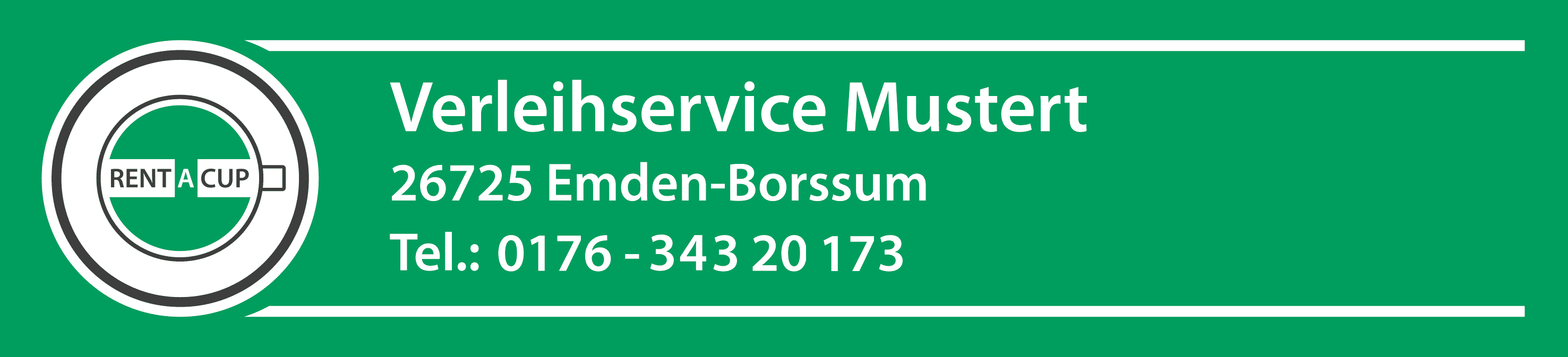 rent a cup – Verleihservice Mustert, 26725 Emden-Borssum, Tel.: 0176-34320173